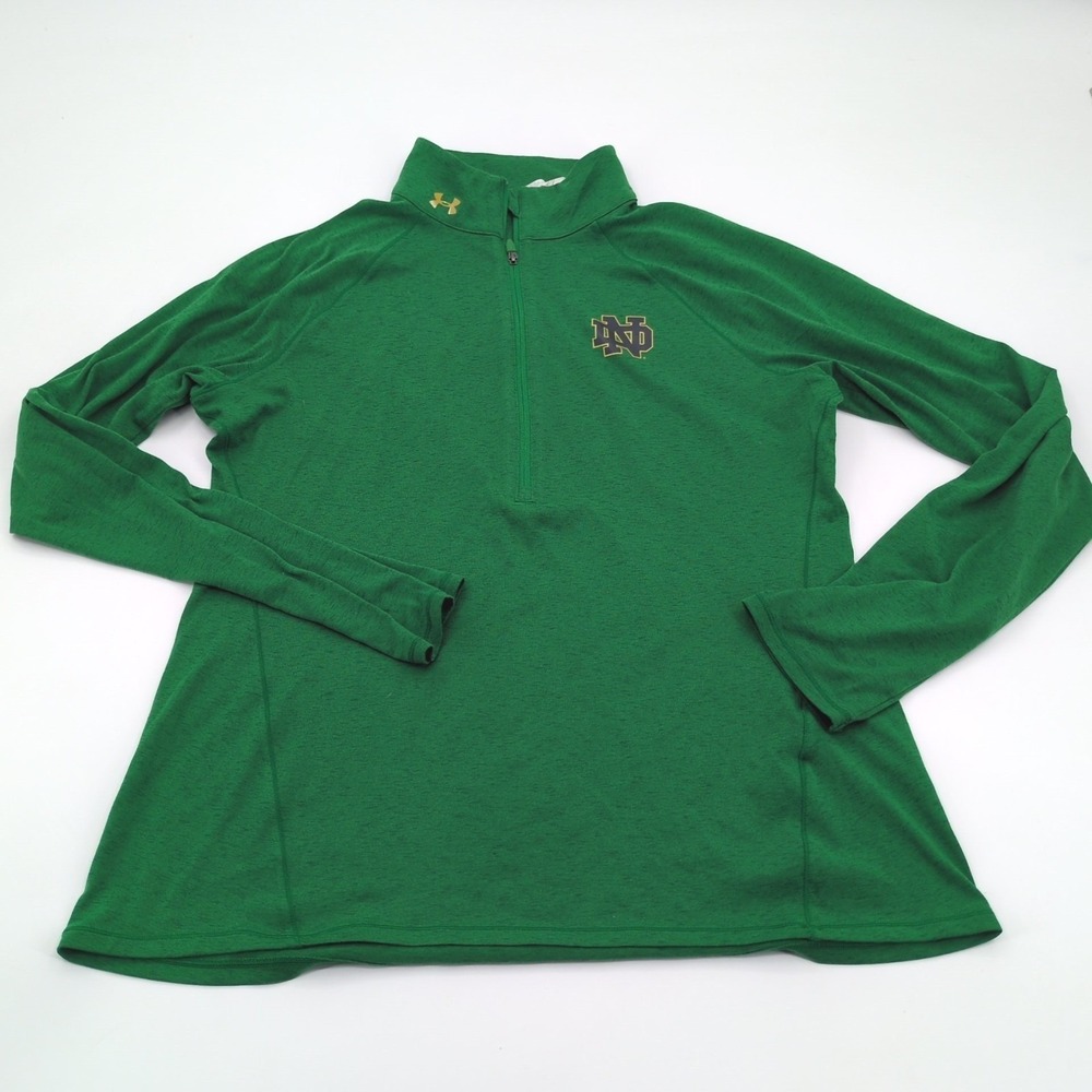 Under Armour Notre Dame 1/4 Zip Pullover Women Large Green Fitted‎ EUC